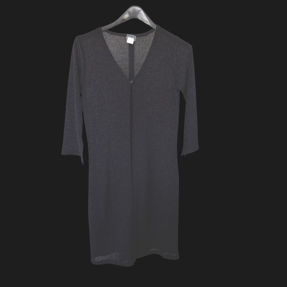 Y2K Rave Black Shimmer Duster Cardigan Longline Button V-Neck Whimsigoth L‎